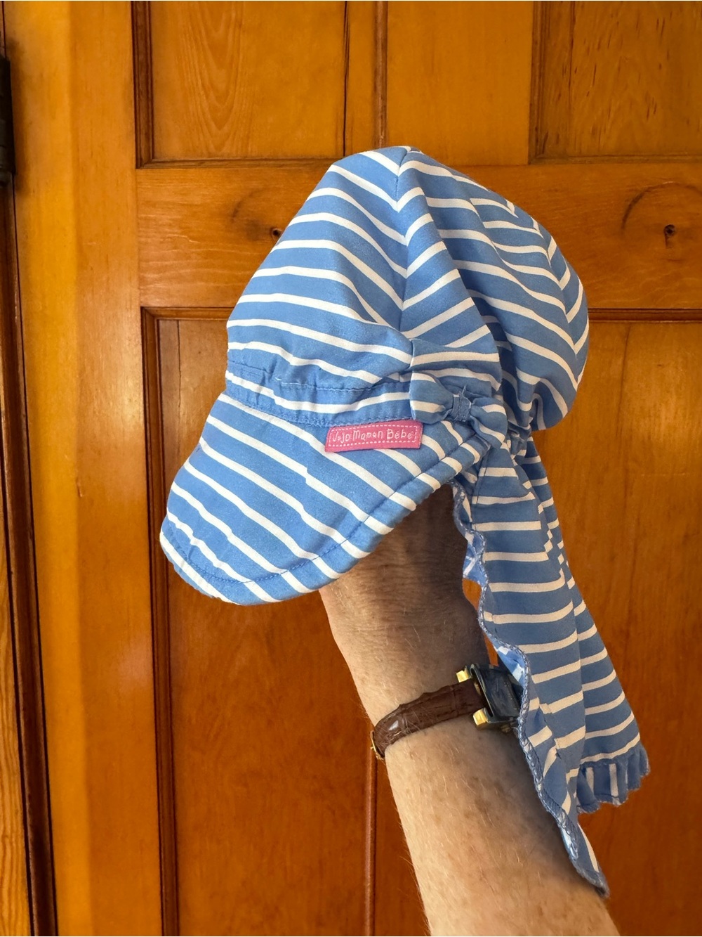 Jojo Maman Striped Blue & White Baby Sun Hat with Neck Flap